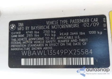 2009 BMW 328I from USA, damaged, VIN WBAWL13549PX25584